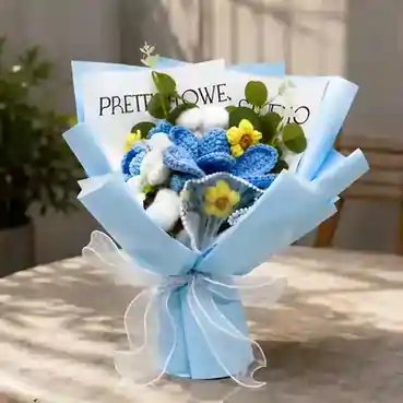 Forever Knitted Blue Crochet Flower Bouquet